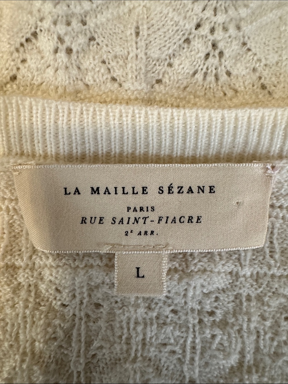 Sezane White Long-Sleeve Textured Henley Sweater Size L - Picture 2 of 9
